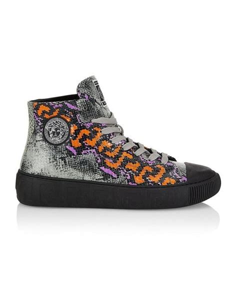 versace hi-top leather lace-up|Versace greca shoes.